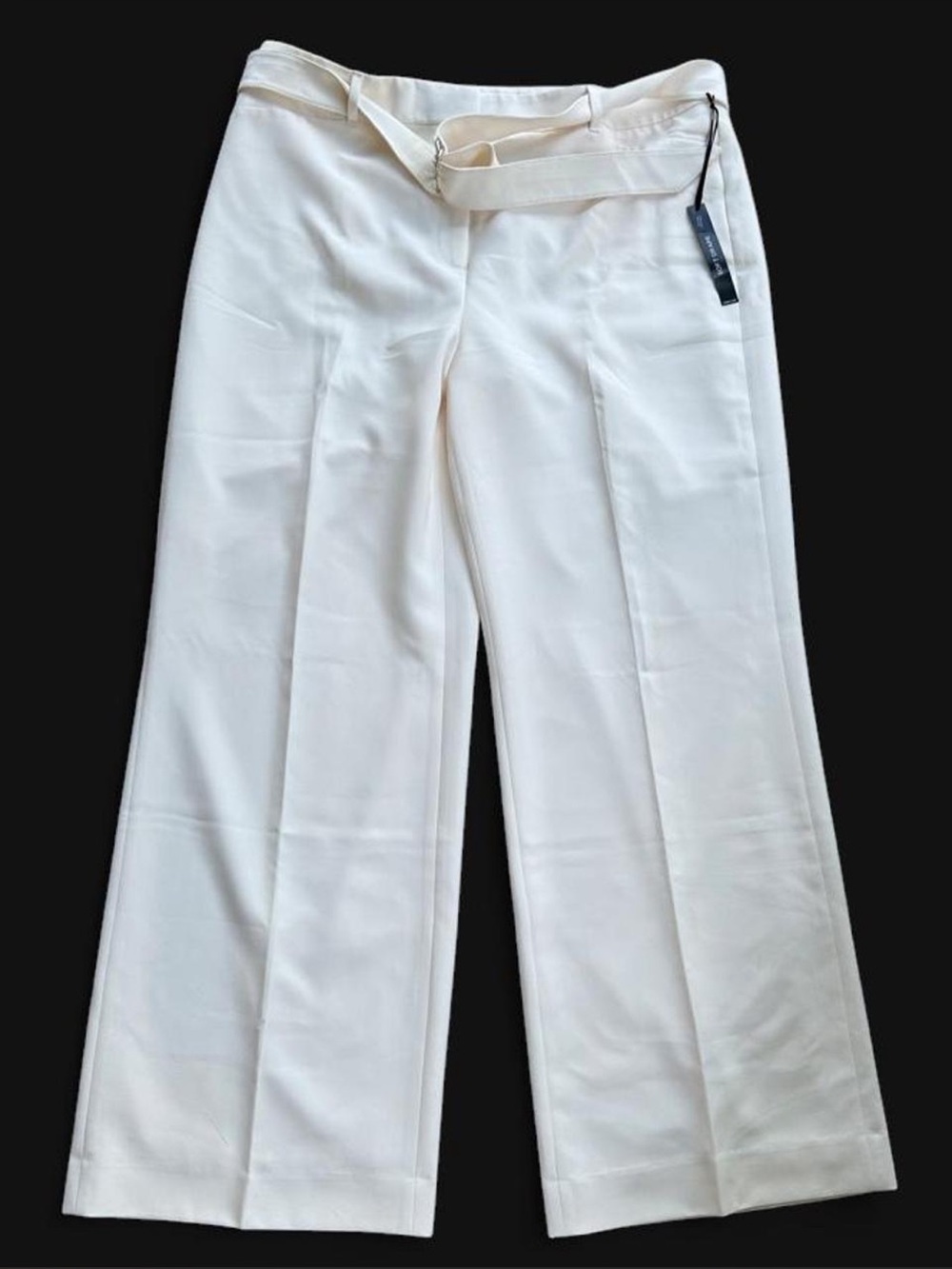 White House Black Market Cream/White High-Rise Wide-Leg Pants with Self-Tie Belt